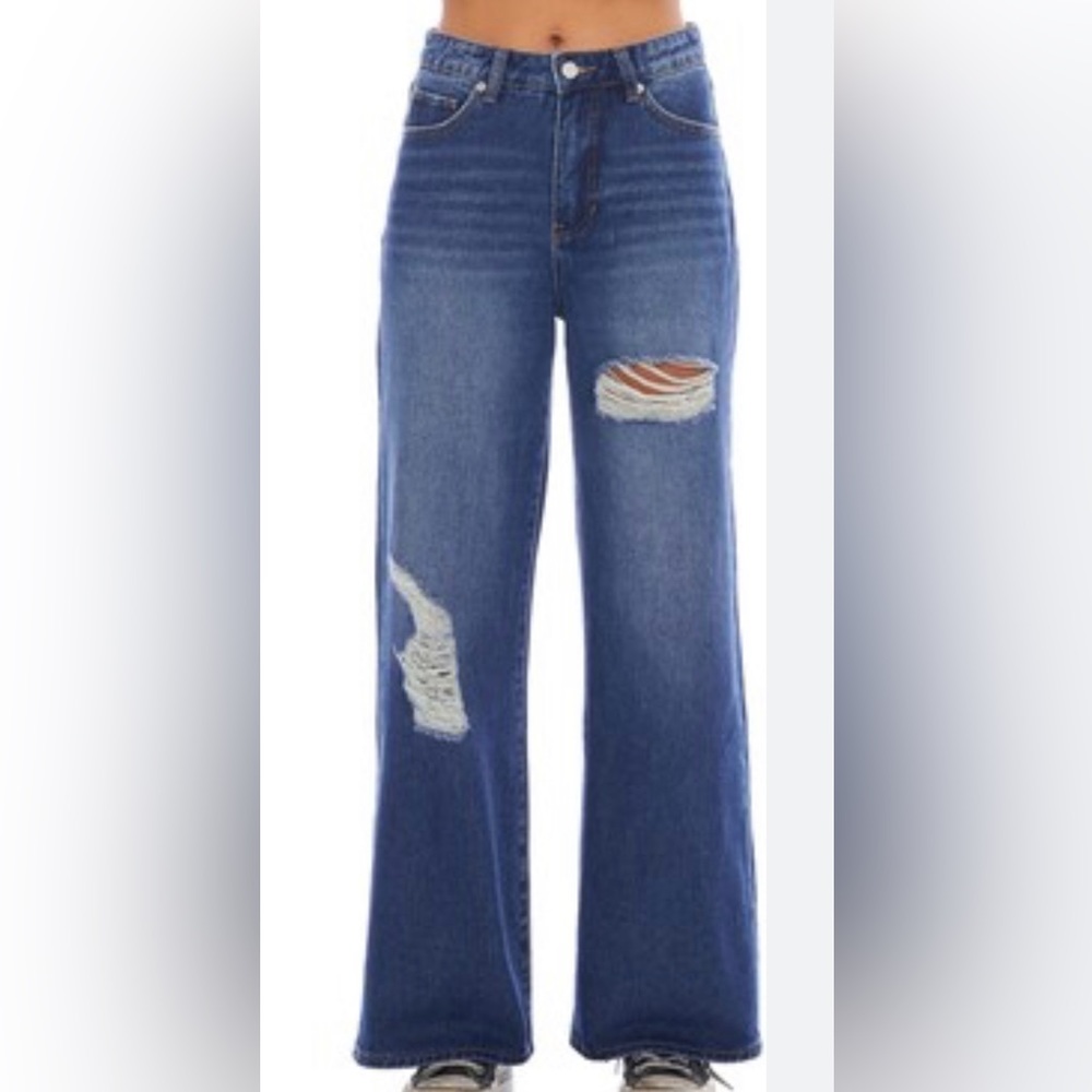 Prosperity Denim Straight Leg Distressed Jeans, Size 32